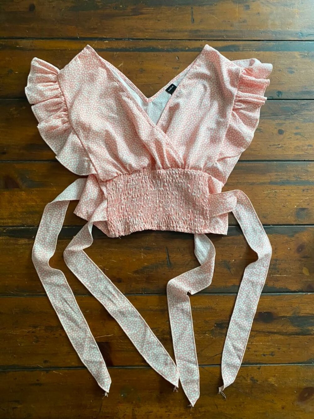 SHEIN Light Pink/White Blouse with Tie, Size L